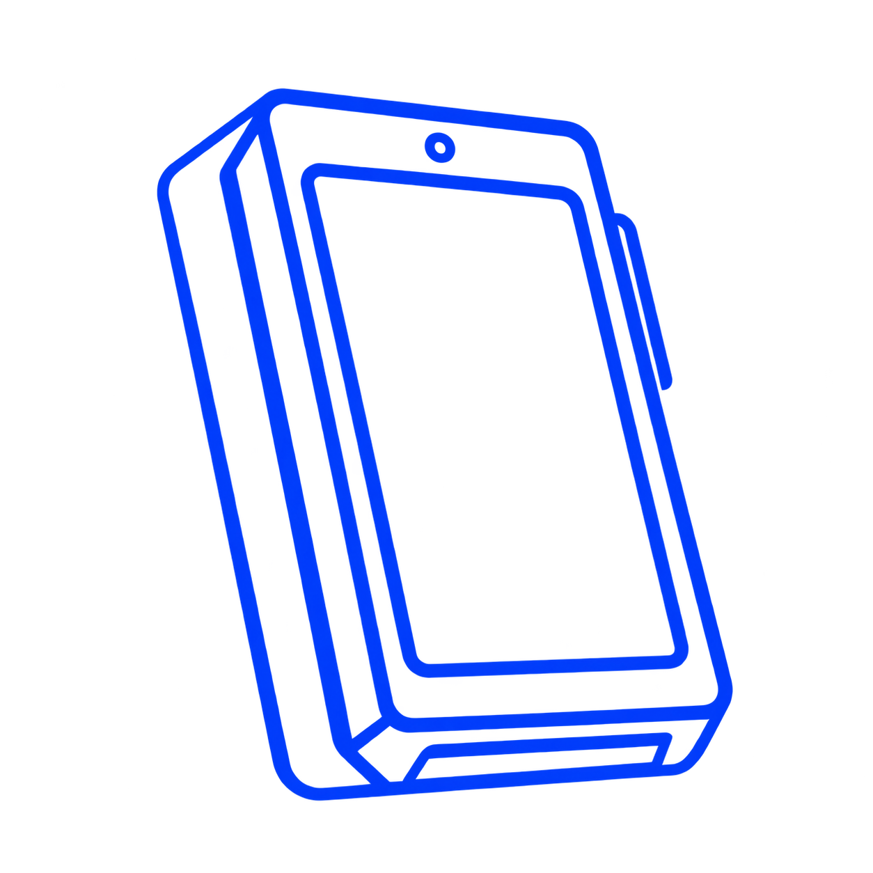 Blå illustration av en betalterminal